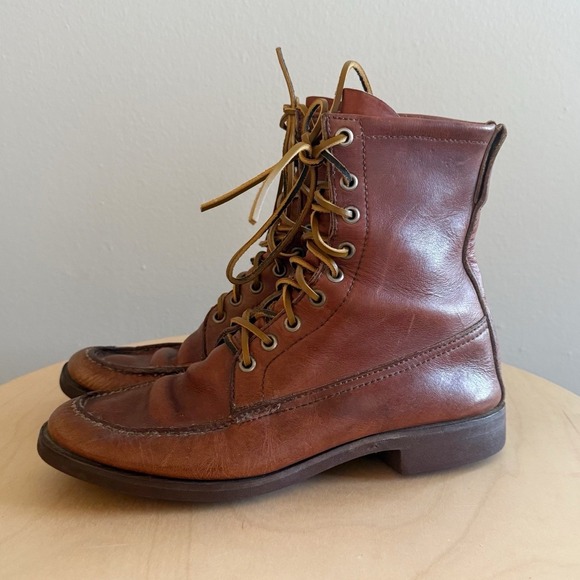 Vintage Gokey Moc Toe Lace Up Boots Mens Size 7.5 Brown Leather Hunting USA
